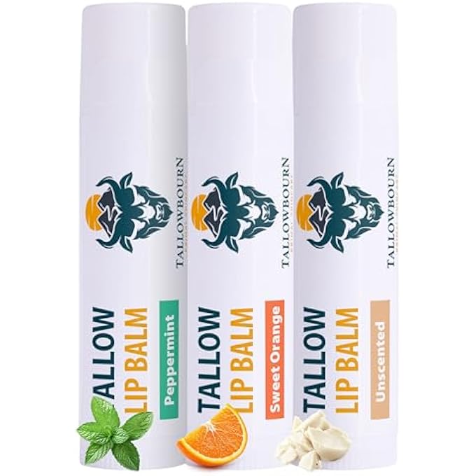 Tallowbourn MOISTURIZING TALLOW LIP BALM  GRASS-FED BEEF TALLOW WITH ORGANIC COCONUT OIL, BEESWAX, AND VITAMIN E  LIP BALM SET  VARIETY PACK  TRAVEL ESSENTIAL  3-PACK - Image 1